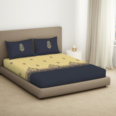 Floral Flint Stone - Dark Grey 100% Cotton King Size Bedsheet - Timeless By Spaces-1065771