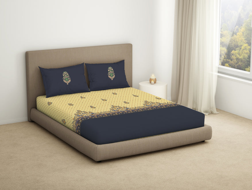 Floral Flint Stone - Dark Grey 100% Cotton King Size Bedsheet - Timeless By Spaces-1065771