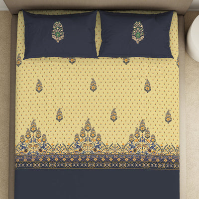 Floral Flint Stone - Dark Grey 100% Cotton King Size Bedsheet - Timeless By Spaces-1065771