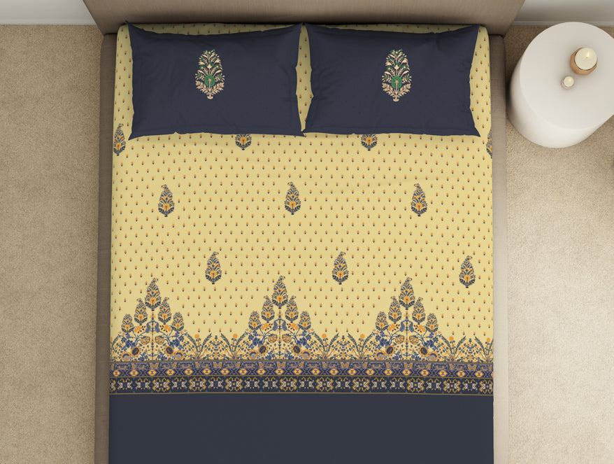 Floral Flint Stone - Dark Grey 100% Cotton King Size Bedsheet - Timeless By Spaces-1065771