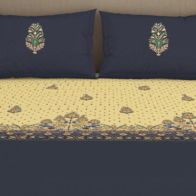 Floral Flint Stone - Dark Grey 100% Cotton King Size Bedsheet - Timeless By Spaces-1065771