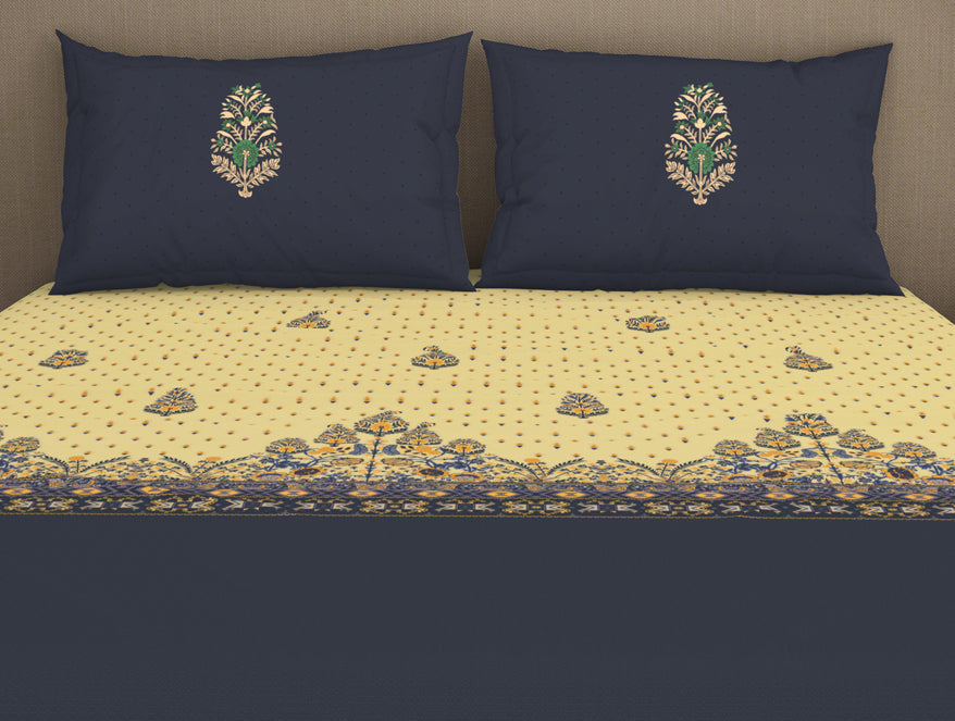 Floral Flint Stone - Dark Grey 100% Cotton King Size Bedsheet - Timeless By Spaces-1065771