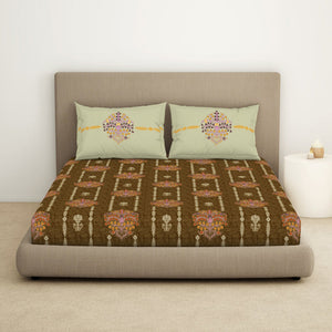 Floral Kelp - Light Brown 100% Cotton King Fitted Sheet - Timeless By Spaces-1065802
