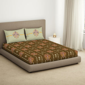 Floral Kelp - Light Brown 100% Cotton King Fitted Sheet - Timeless By Spaces-1065802