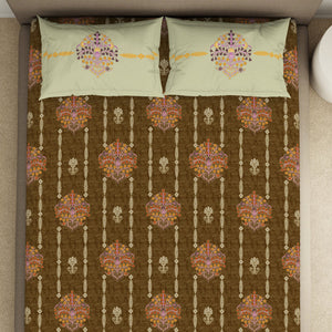 Floral Kelp - Light Brown 100% Cotton King Fitted Sheet - Timeless By Spaces-1065802