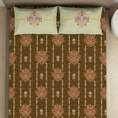 Floral Kelp - Light Brown 100% Cotton King Fitted Sheet - Timeless By Spaces-1065802