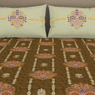 Floral Kelp - Light Brown 100% Cotton King Fitted Sheet - Timeless By Spaces-1065802