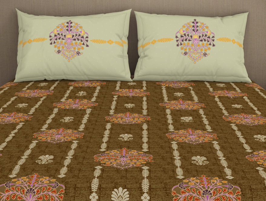Floral Kelp - Light Brown 100% Cotton King Fitted Sheet - Timeless By Spaces-1065802