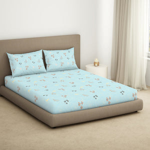 Floral Salt Air - Light Blue 100% Cotton King Fitted Sheet - Dainty By Spaces-1065824