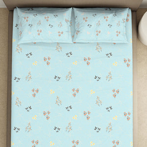 Floral Salt Air - Light Blue 100% Cotton King Fitted Sheet - Dainty By Spaces-1065824