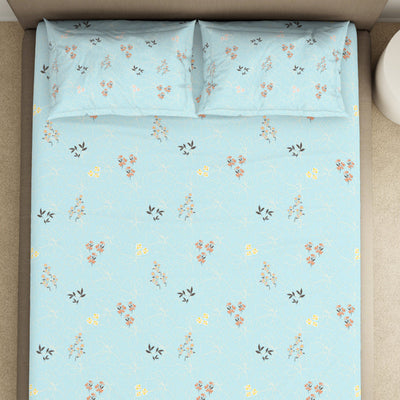 Floral Salt Air - Light Blue 100% Cotton King Fitted Sheet - Dainty By Spaces-1065824