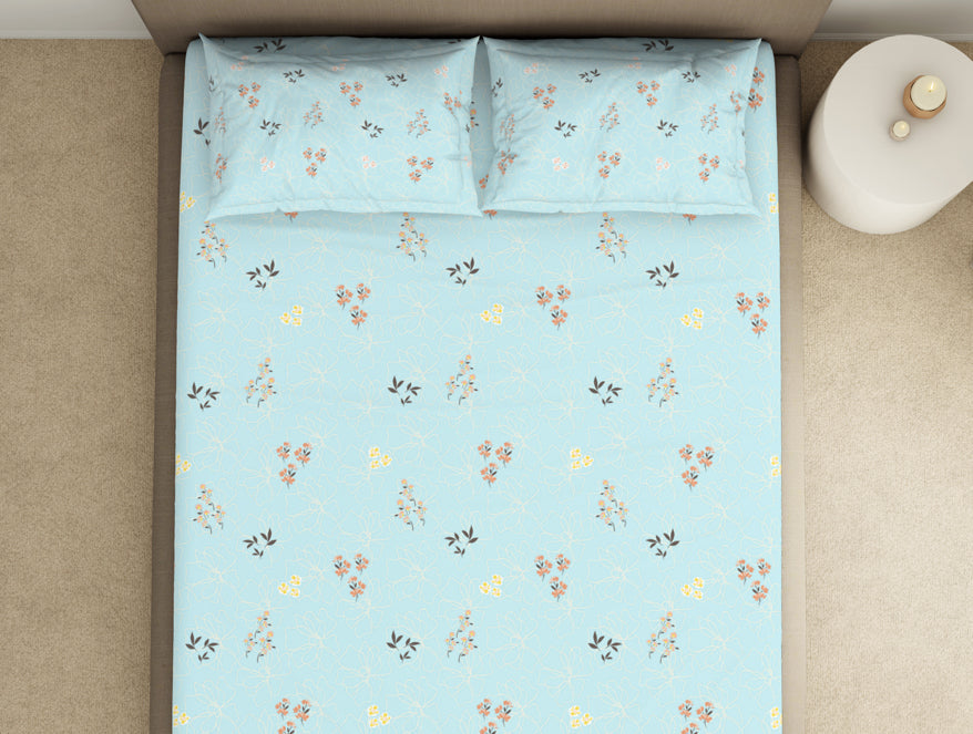 Floral Salt Air - Light Blue 100% Cotton King Fitted Sheet - Dainty By Spaces-1065824