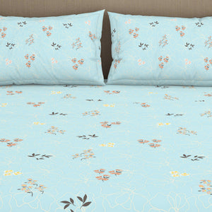 Floral Salt Air - Light Blue 100% Cotton King Fitted Sheet - Dainty By Spaces-1065824
