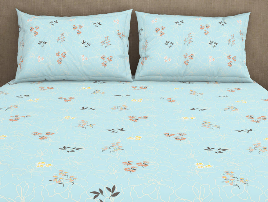 Floral Salt Air - Light Blue 100% Cotton King Fitted Sheet - Dainty By Spaces-1065824