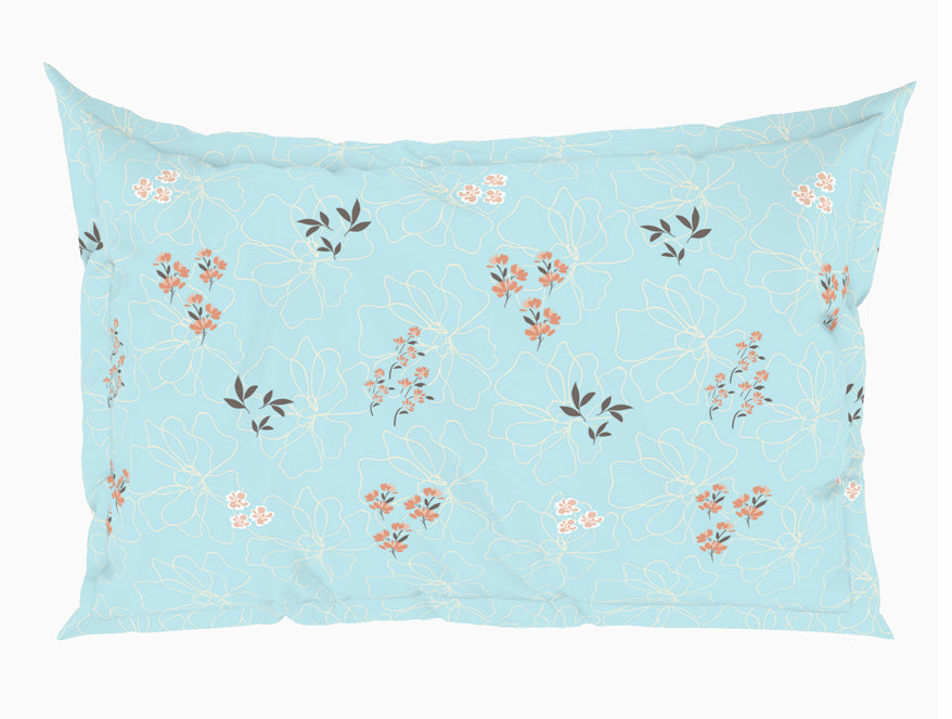 Floral Salt Air - Light Blue 100% Cotton King Fitted Sheet - Dainty By Spaces-1065824