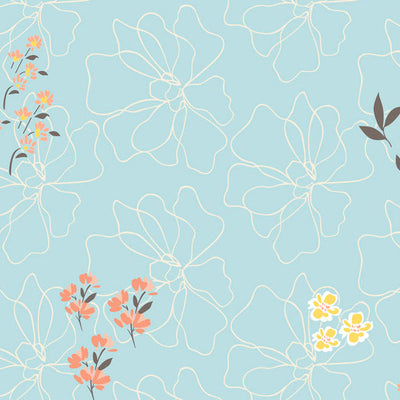 Floral Salt Air - Light Blue 100% Cotton King Fitted Sheet - Dainty By Spaces-1065824