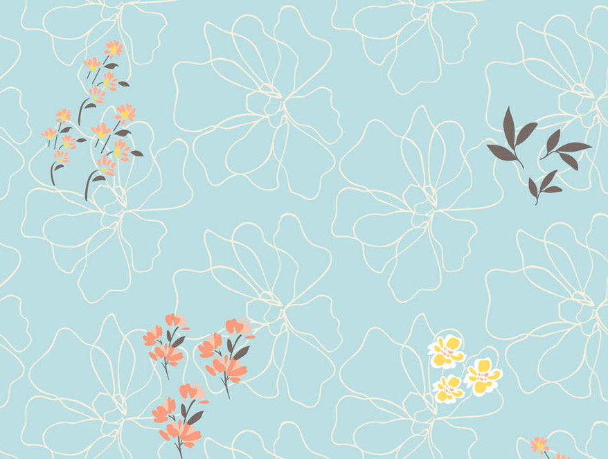 Floral Salt Air - Light Blue 100% Cotton King Fitted Sheet - Dainty By Spaces-1065824