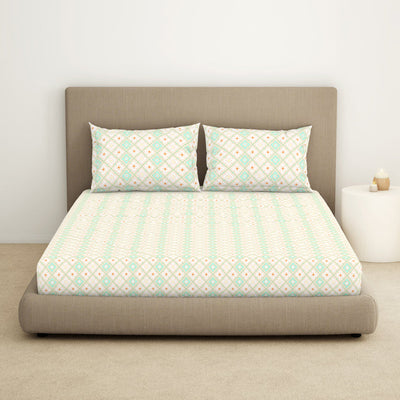 Geometric Brook Green - Light Aqua 100% Cotton King Fitted Sheet - Dainty By Spaces-1065831