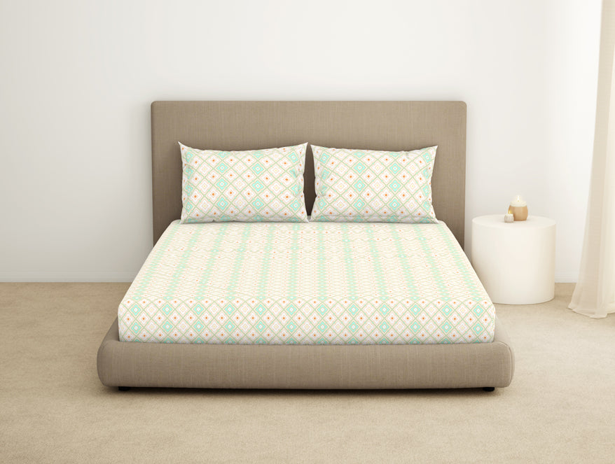 Geometric Brook Green - Light Aqua 100% Cotton King Fitted Sheet - Dainty By Spaces-1065831