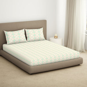 Geometric Brook Green - Light Aqua 100% Cotton King Fitted Sheet - Dainty By Spaces-1065831