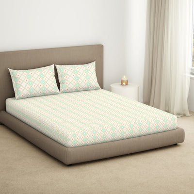 Geometric Brook Green - Light Aqua 100% Cotton King Fitted Sheet - Dainty By Spaces-1065831