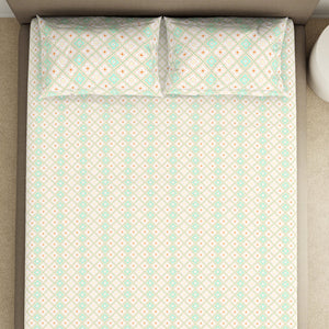 Geometric Brook Green - Light Aqua 100% Cotton King Fitted Sheet - Dainty By Spaces-1065831