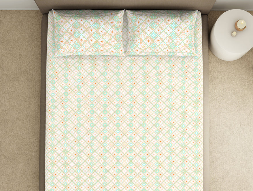 Geometric Brook Green - Light Aqua 100% Cotton King Fitted Sheet - Dainty By Spaces-1065831