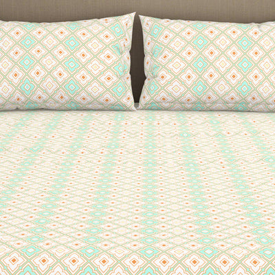 Geometric Brook Green - Light Aqua 100% Cotton King Fitted Sheet - Dainty By Spaces-1065831