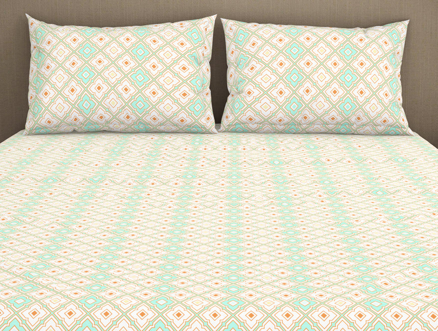 Geometric Brook Green - Light Aqua 100% Cotton King Fitted Sheet - Dainty By Spaces-1065831