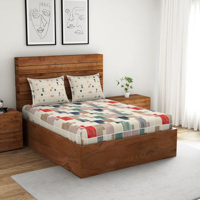 Geometric Eggnog - Cream 100% Cotton Double Bedsheet - Color Block By Spaces