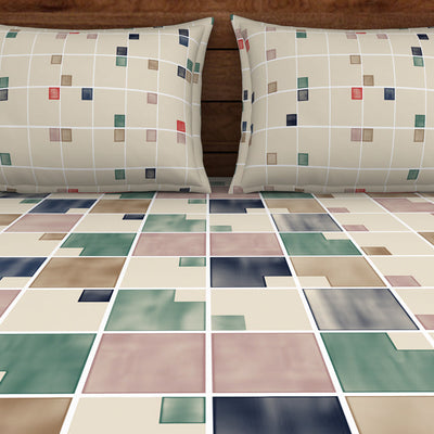 Geometric Eggnog - Cream 100% Cotton Double Bedsheet - Color Block By Spaces