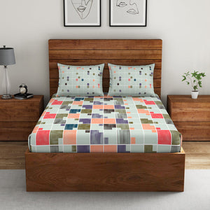 Geometric Fairest Jade - Light Green 100% Cotton Double Bedsheet - Color Block By Spaces
