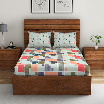 Geometric Fairest Jade - Light Green 100% Cotton Double Bedsheet - Color Block By Spaces