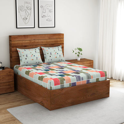 Geometric Fairest Jade - Light Green 100% Cotton Double Bedsheet - Color Block By Spaces