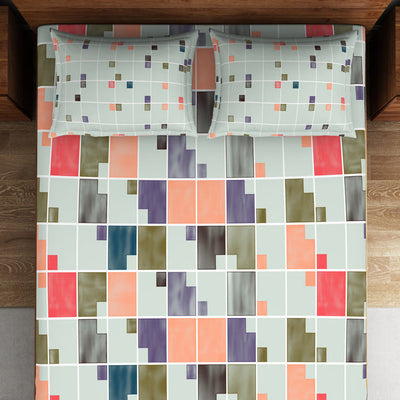 Geometric Fairest Jade - Light Green 100% Cotton Double Bedsheet - Color Block By Spaces