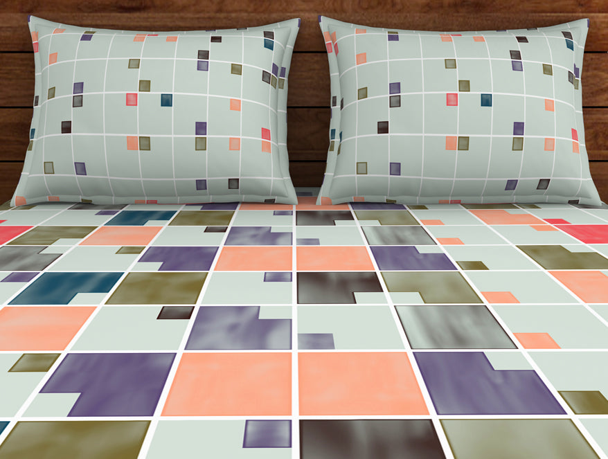 Geometric Fairest Jade - Light Green 100% Cotton Double Bedsheet - Color Block By Spaces