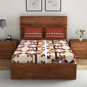Geometric Ketchup - Dark Red 100% Cotton Double Bedsheet - Color Block By Spaces