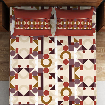 Geometric Ketchup - Dark Red 100% Cotton Double Bedsheet - Color Block By Spaces