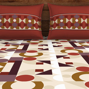 Geometric Ketchup - Dark Red 100% Cotton Double Bedsheet - Color Block By Spaces