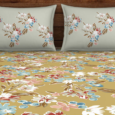 Floral Rich Gold - Dark Yellow 100% Cotton Double Bedsheet - Boho Florals By Spaces