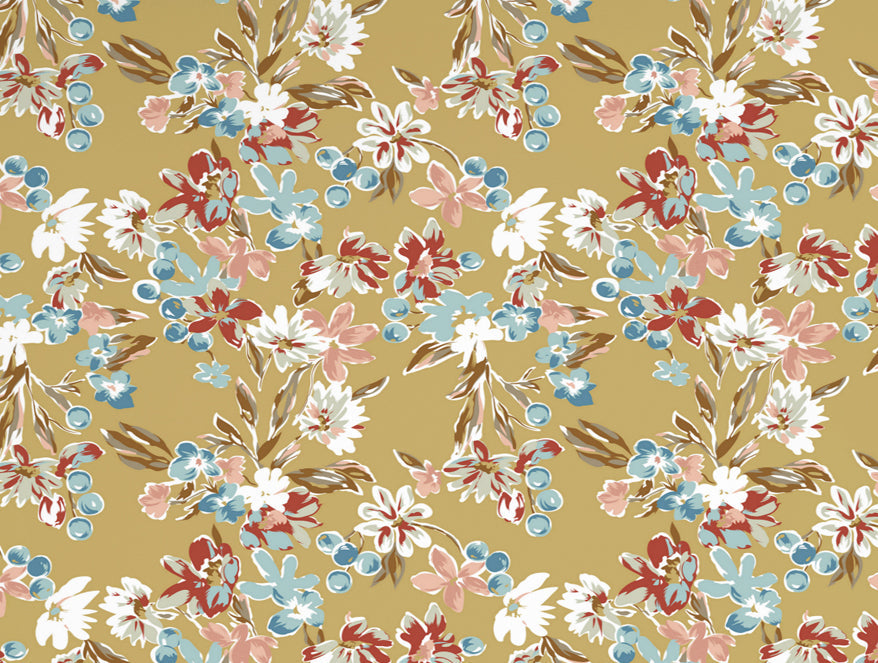 Floral Rich Gold - Dark Yellow 100% Cotton Double Bedsheet - Boho Florals By Spaces