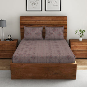 Geometric Shadow Gray - Light Brown 100% Cotton Double Bedsheet - Morroccan By Spaces