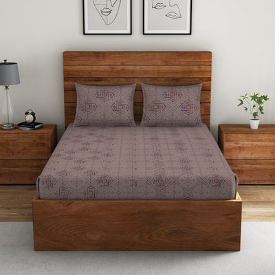 Geometric Shadow Gray - Light Brown 100% Cotton Double Bedsheet - Morroccan By Spaces