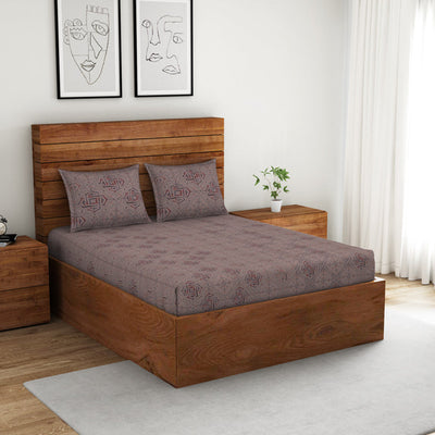 Geometric Shadow Gray - Light Brown 100% Cotton Double Bedsheet - Morroccan By Spaces