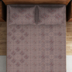 Geometric Shadow Gray - Light Brown 100% Cotton Double Bedsheet - Morroccan By Spaces