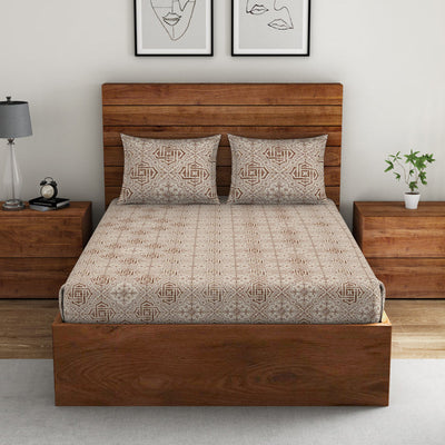 Geometric Turtledove - Light Taupe 100% Cotton Double Bedsheet - Morroccan By Spaces