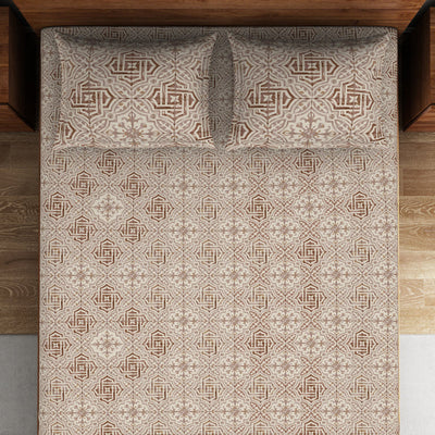 Geometric Turtledove - Light Taupe 100% Cotton Double Bedsheet - Morroccan By Spaces