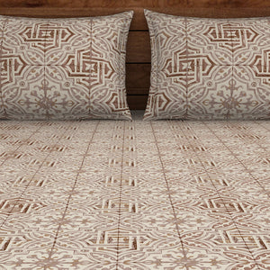 Geometric Turtledove - Light Taupe 100% Cotton Double Bedsheet - Morroccan By Spaces