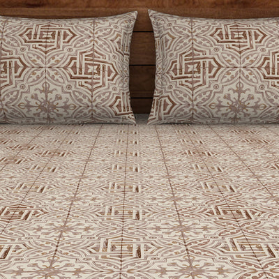 Geometric Turtledove - Light Taupe 100% Cotton Double Bedsheet - Morroccan By Spaces