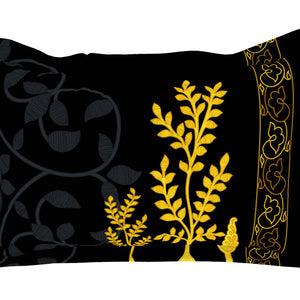 Floral Black 100% Cotton King Size Bedsheet - Gold - Rangana By Spaces